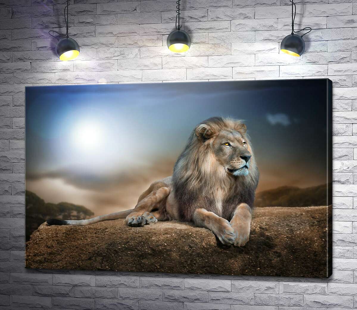 картина Лев лежить на скелі