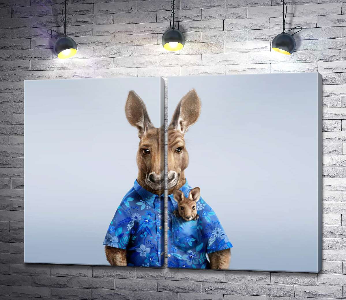 модульна картина Сучасний батько кенгуру в синій сорочці