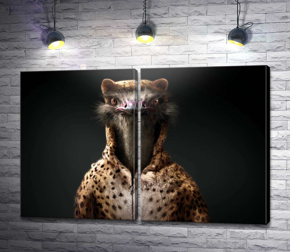 модульная картина Страус в костюме гепарда