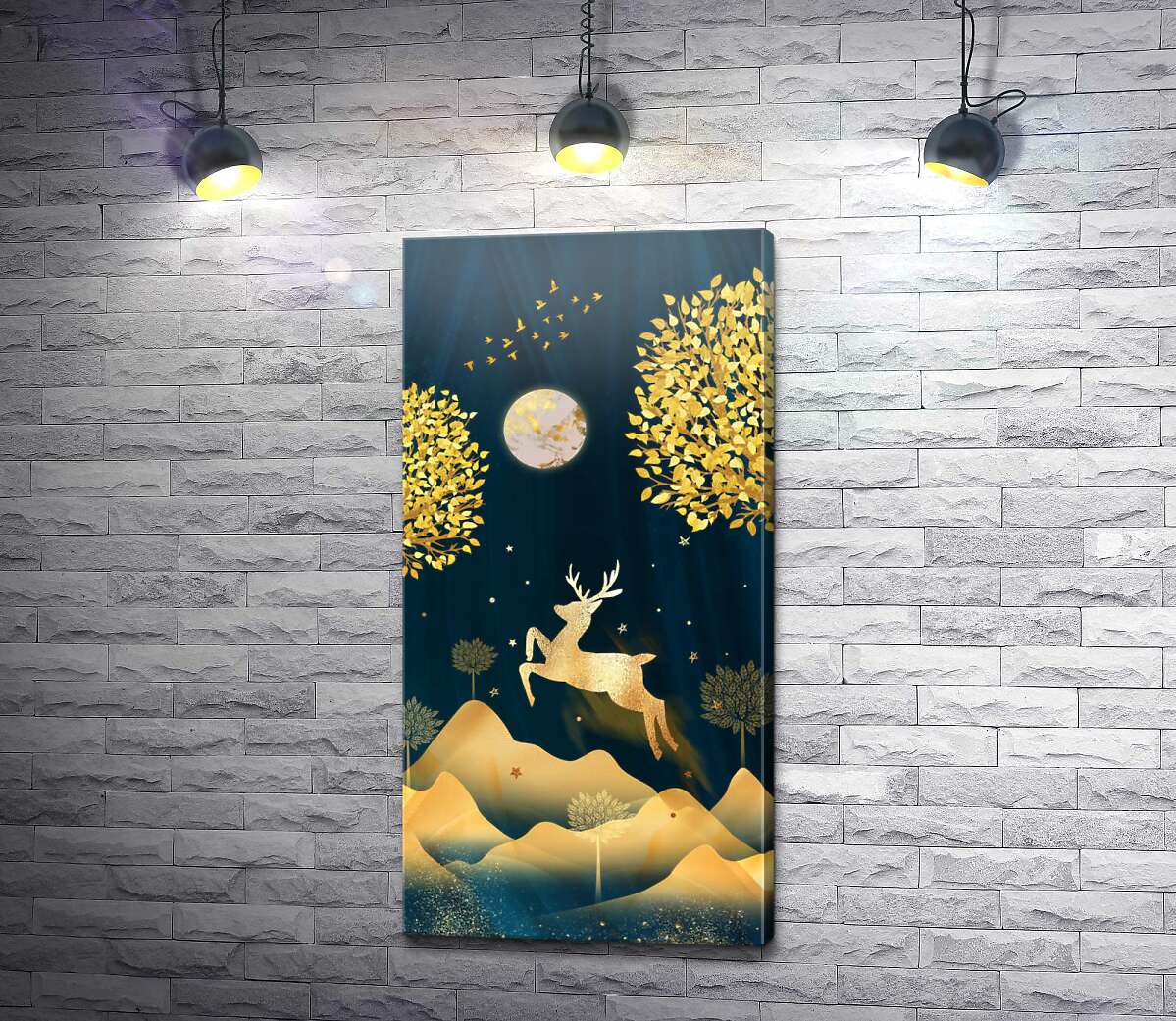 картина Олень у стрибку під місяцем