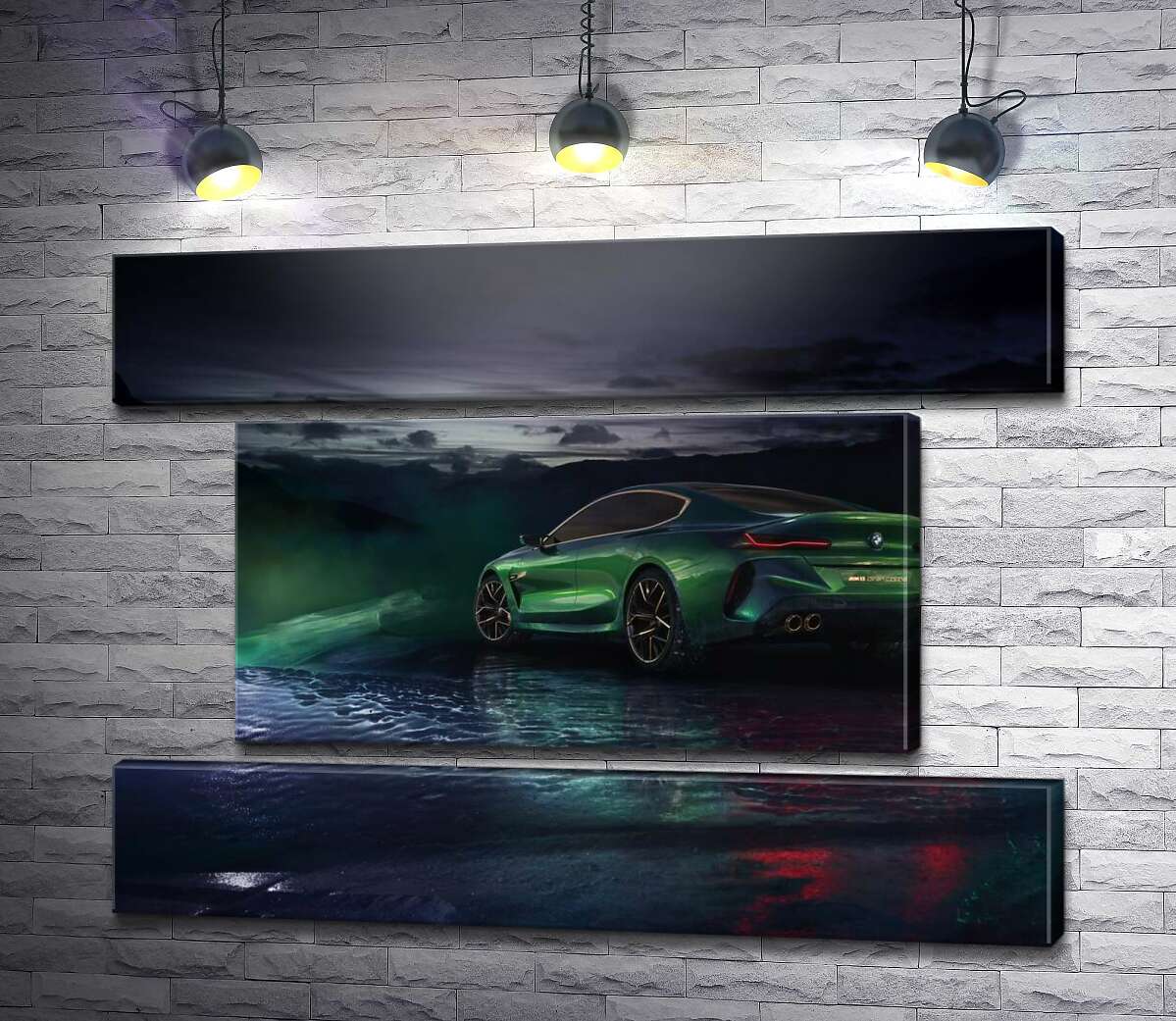 модульная картина Зеленый автомобиль BMW Concept M8 Gran Coupe в дымке (Модуль №18)