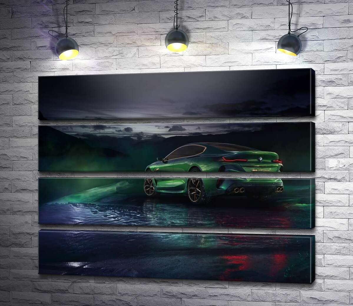 модульная картина Зеленый автомобиль BMW Concept M8 Gran Coupe в дымке (Модуль №22)