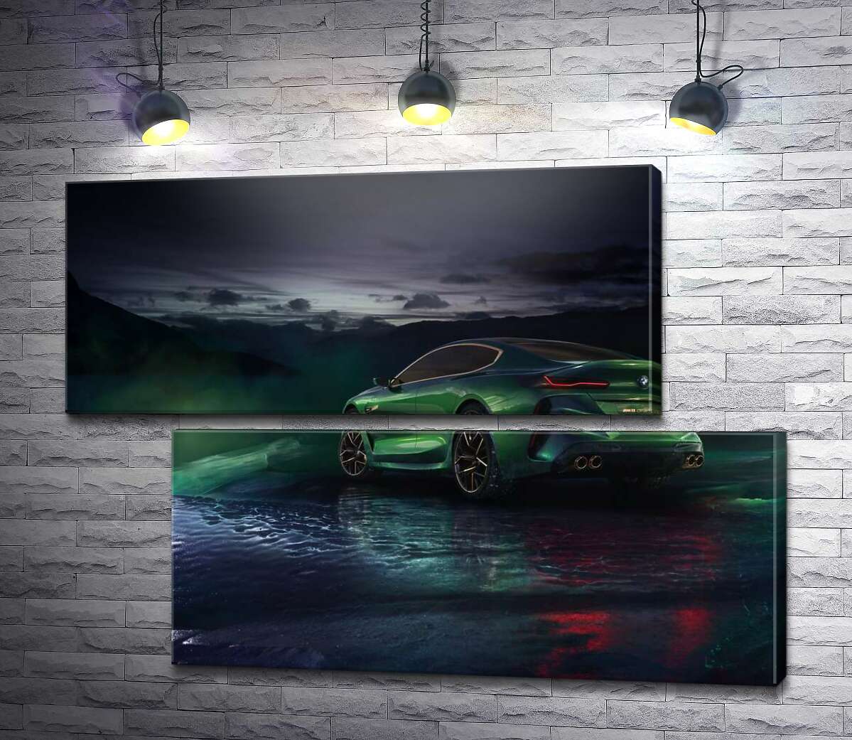 модульная картина Зеленый автомобиль BMW Concept M8 Gran Coupe в дымке (Модуль №8)