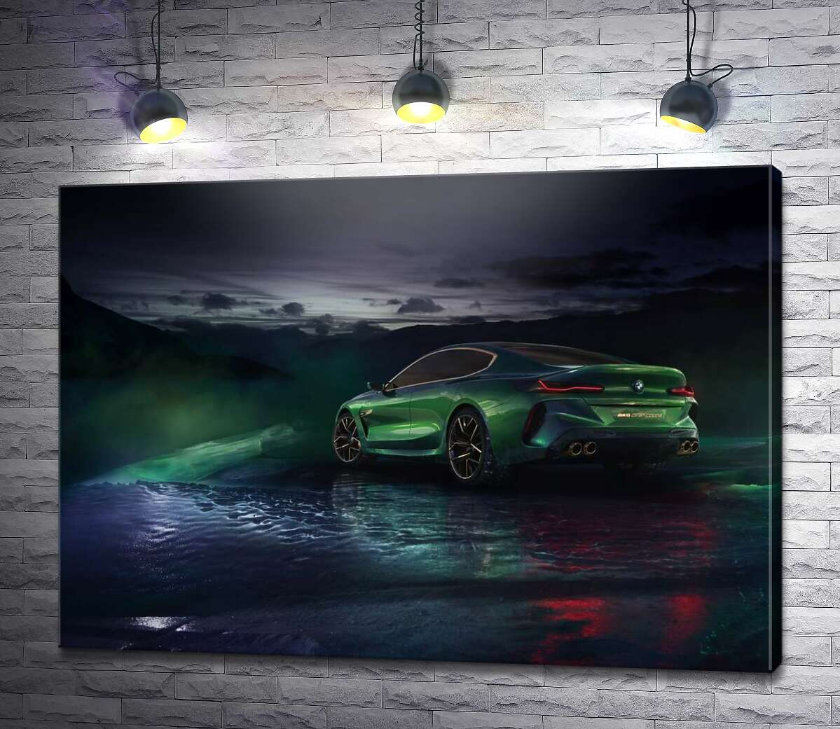 картина Зелений автомобіль BMW Concept M8 Gran Coupe в серпанку
