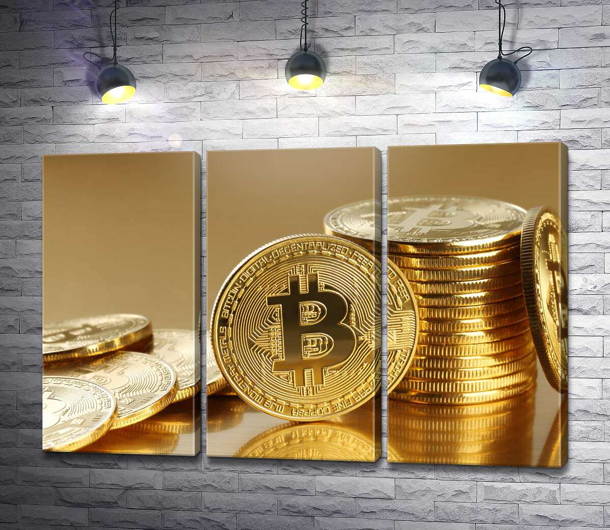модульная картина Золотые монеты биткоина
