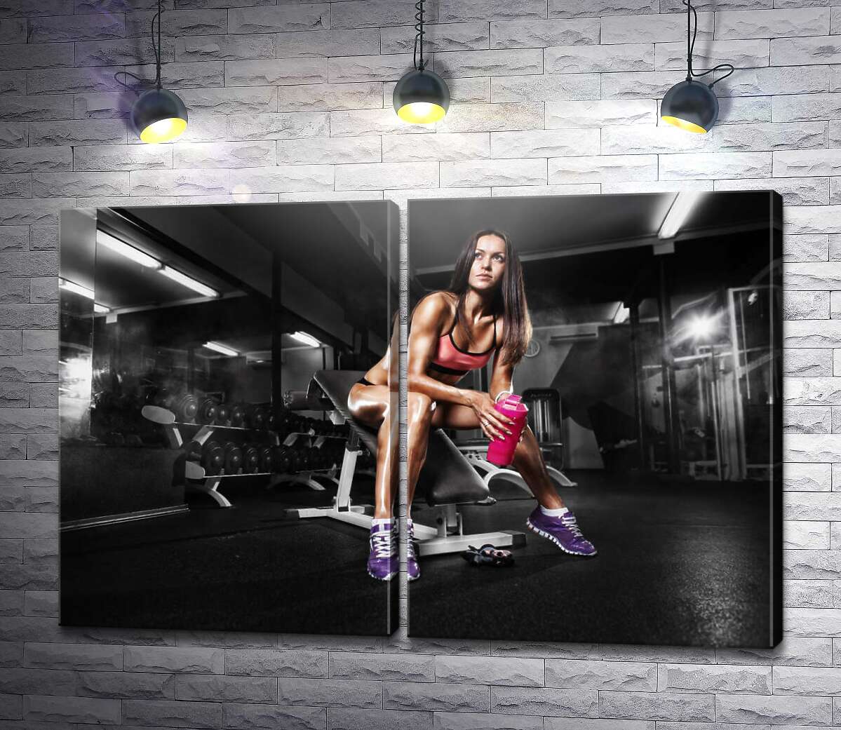 модульная картина Спортивная девушка позирует в тренажерном зале