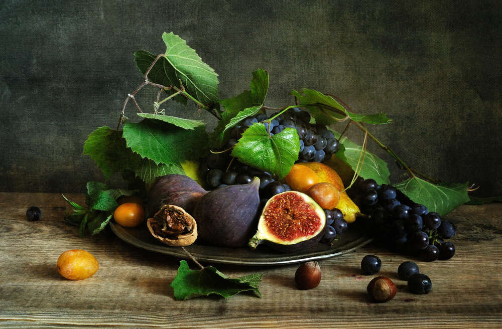 картина-постер Натюрморт с инжиром и виноградом