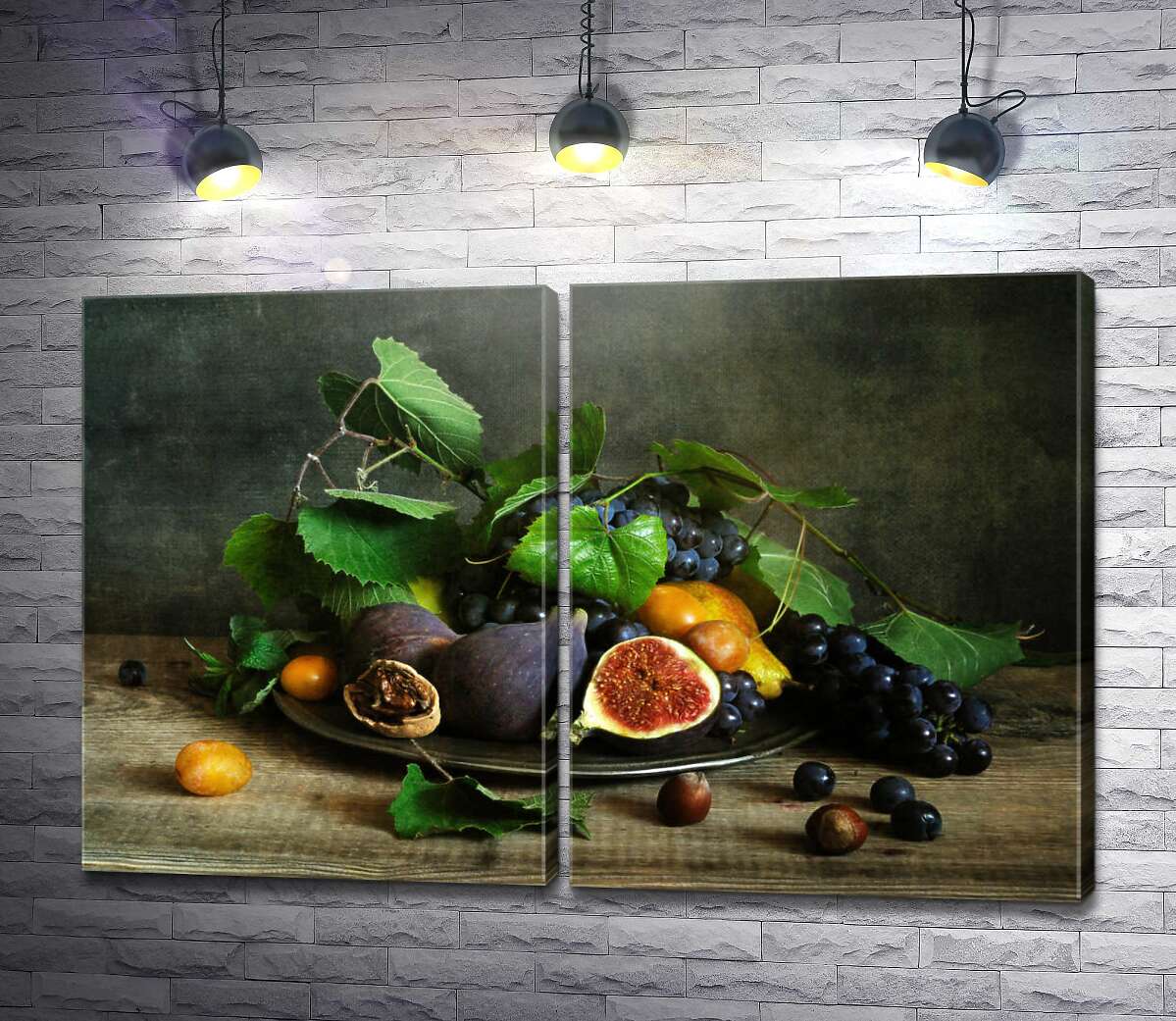 модульная картина Натюрморт с инжиром и виноградом
