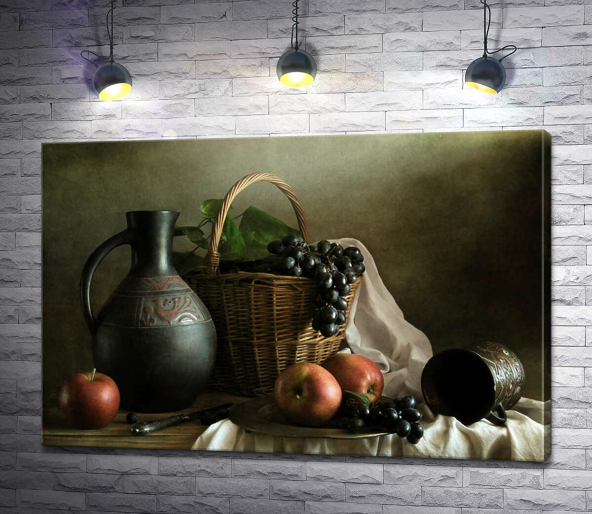 картина Старинный кувшин рядом с корзинкой фруктов