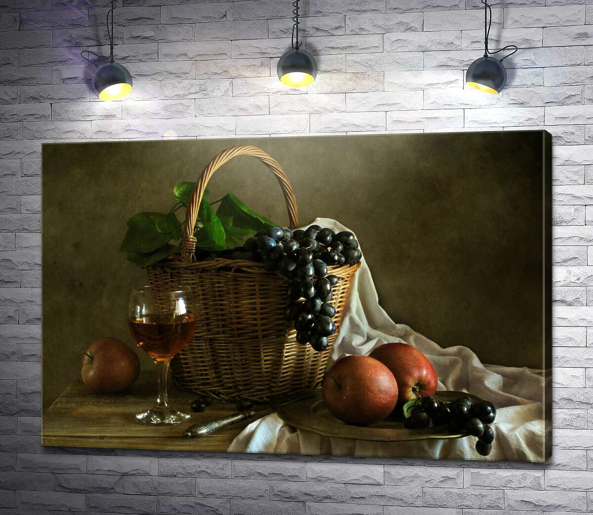 картина Натюрморт з келихом вина і кошиком фруктів