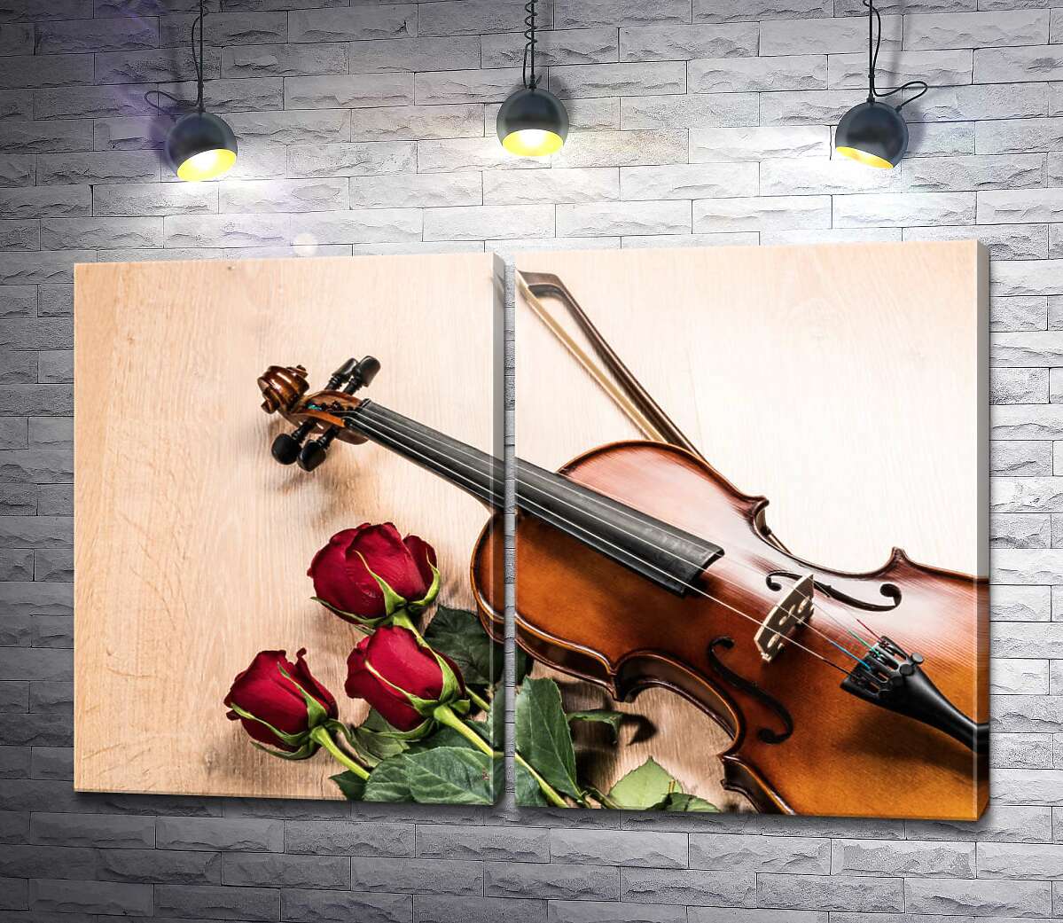 модульная картина Элегантная скрипка и красные розы