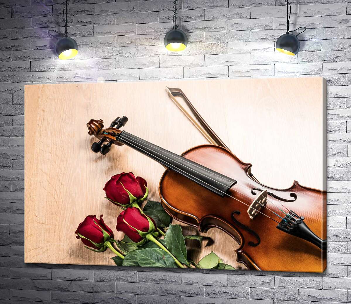 картина Элегантная скрипка и красные розы