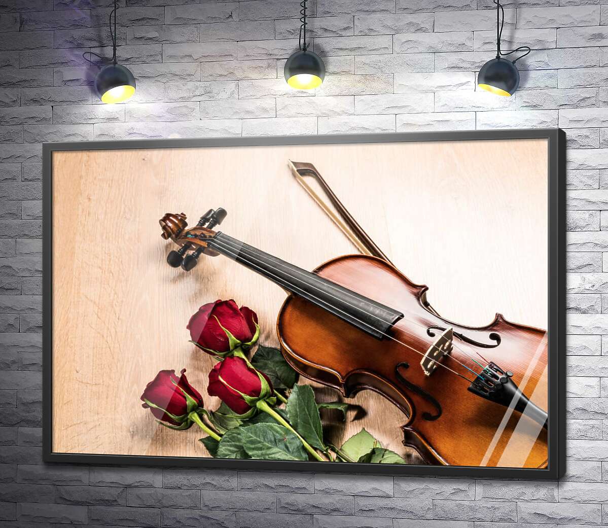 постер Елегантна скрипка і червоні троянди