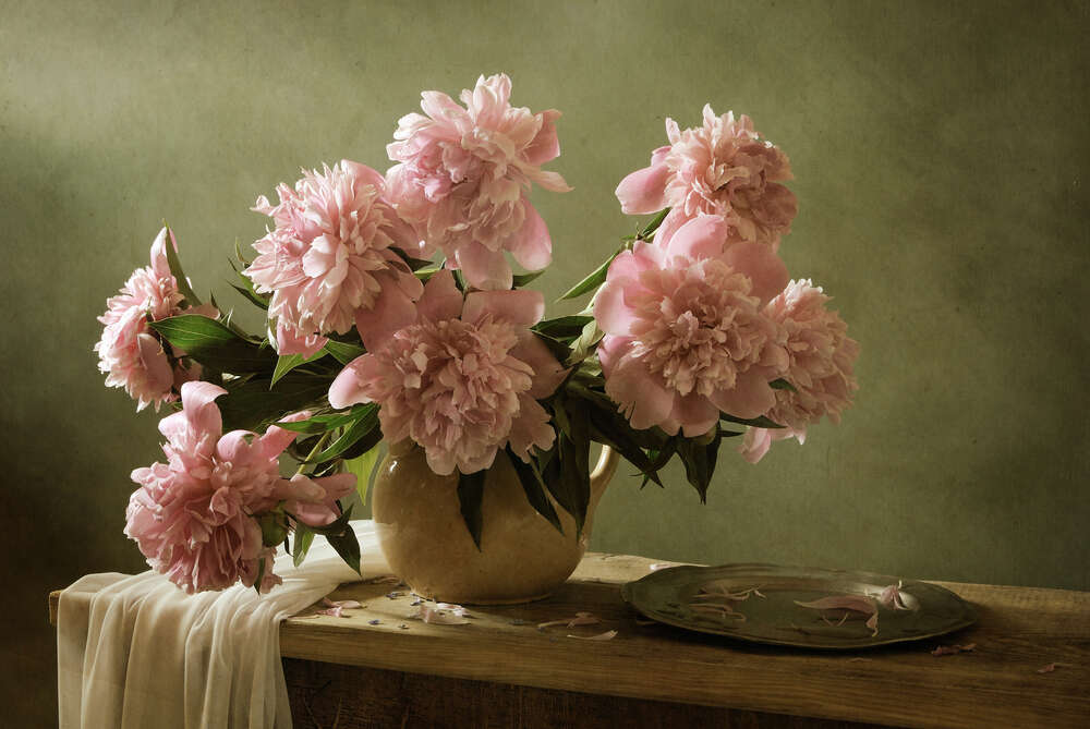 картина-постер Букет розовых пионов в кувшине