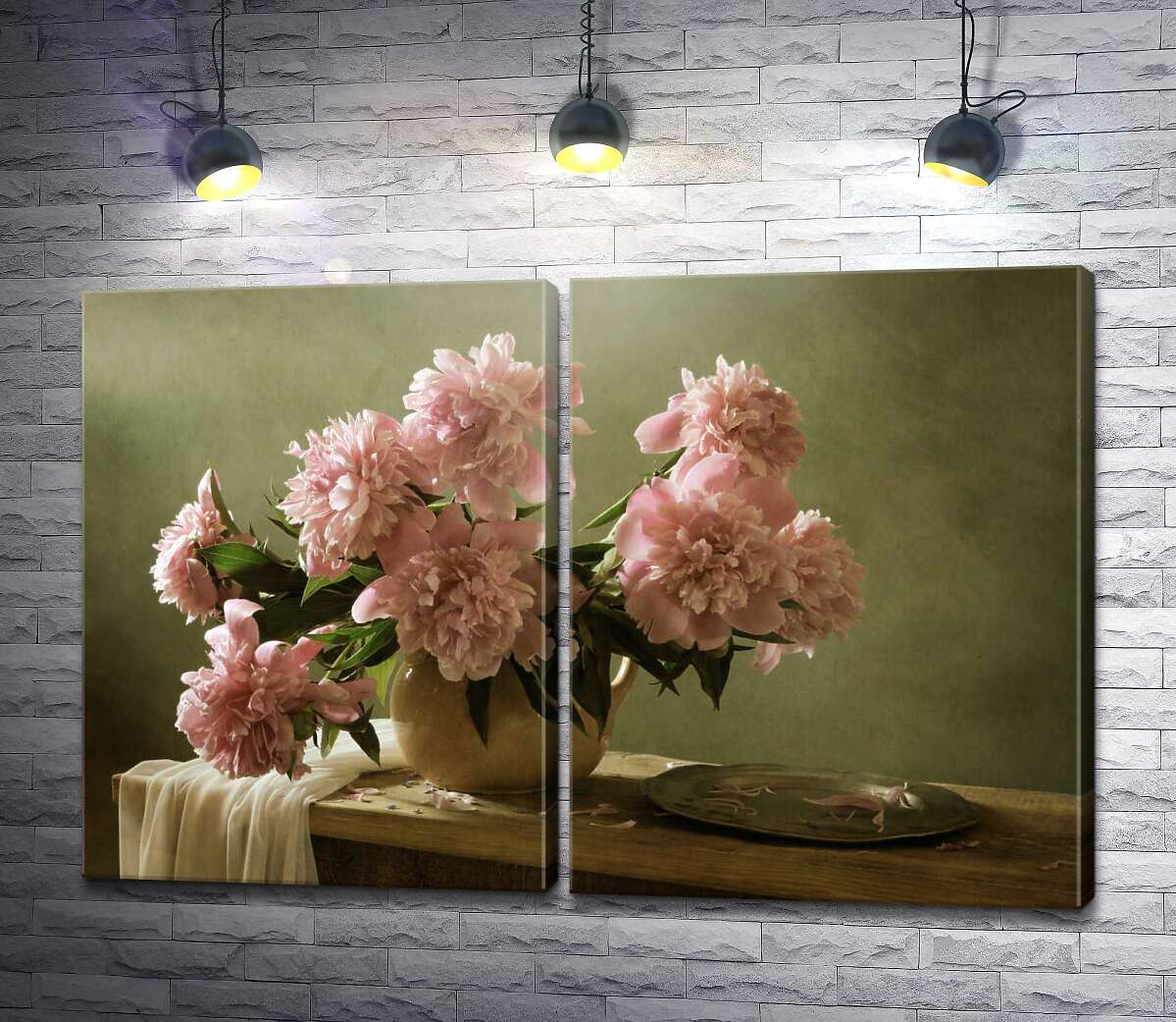 модульная картина Букет розовых пионов в кувшине