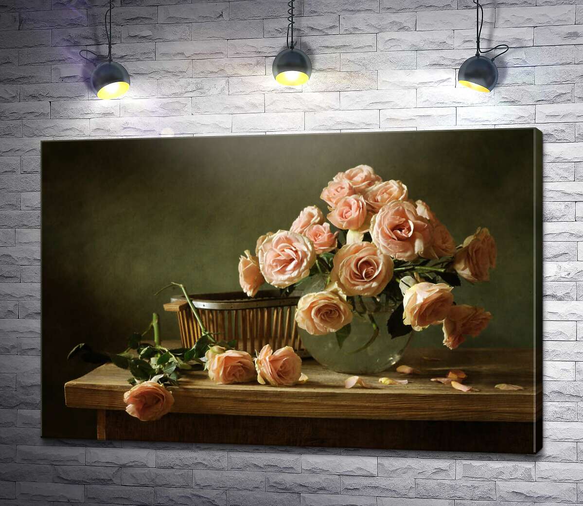 картина Розовые розы в нестройном букете