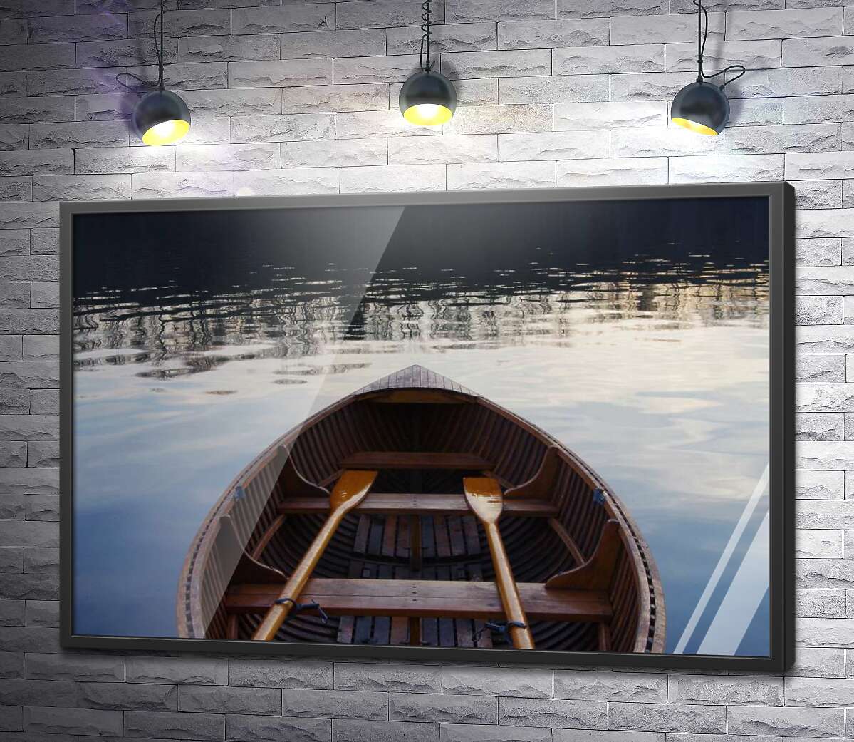 постер Деревянная лодка на водной глади
