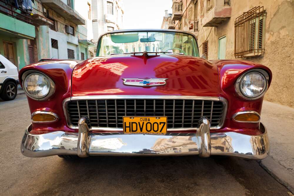 картина-постер Червоний ретро автомобіль Chevrolet Nomad 1955 V8