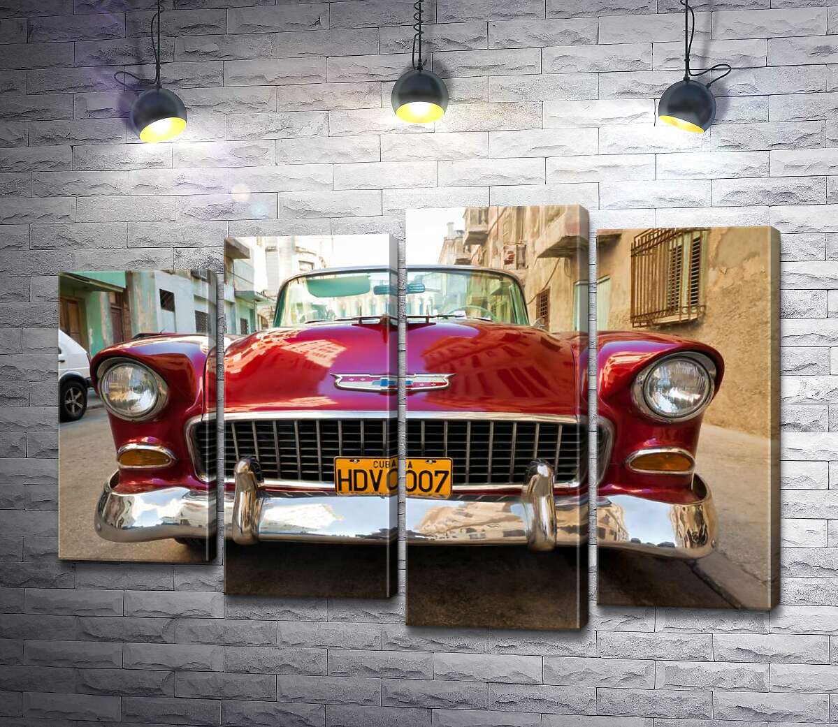 модульная картина Красный ретро автомобиль Chevrolet Nomad 1955 V8 (Модуль №3)
