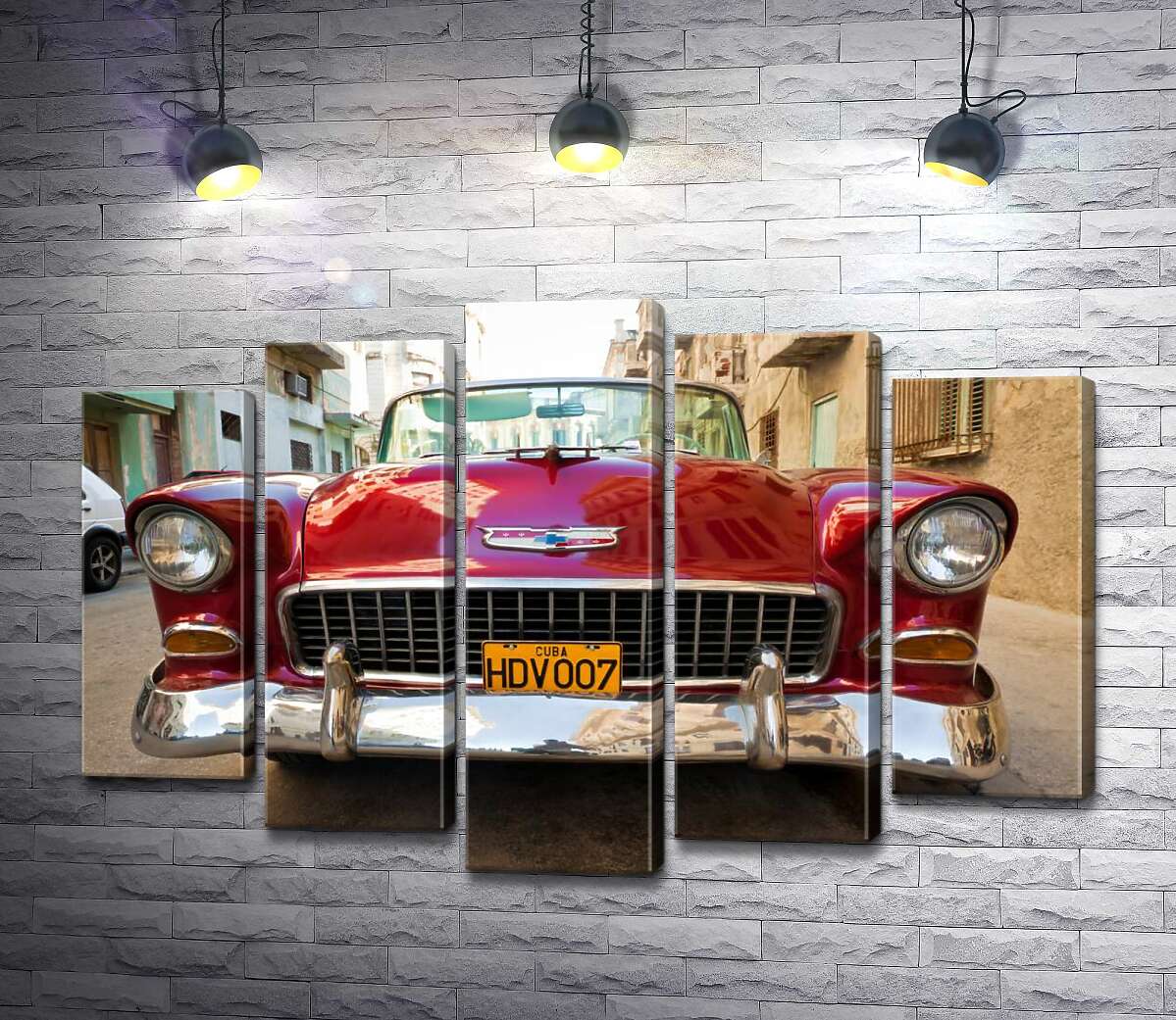 модульна картина Червоний ретро автомобіль Chevrolet Nomad 1955 V8 (Модуль №4)