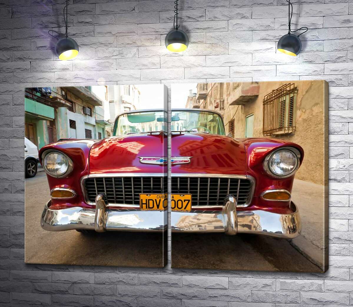 модульная картина Красный ретро автомобиль Chevrolet Nomad 1955 V8 (Модуль №6)