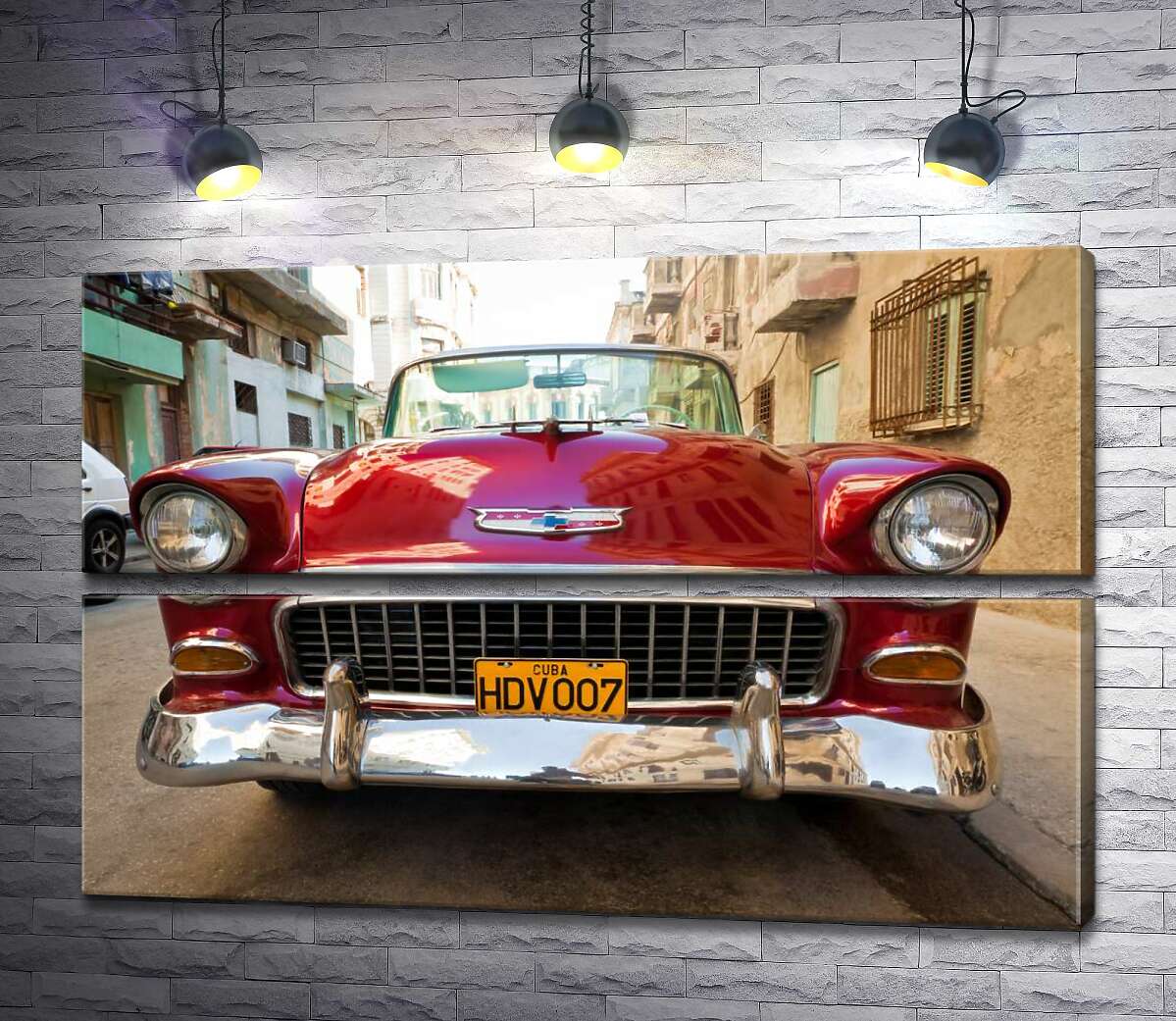модульная картина Красный ретро автомобиль Chevrolet Nomad 1955 V8 (Модуль №7)