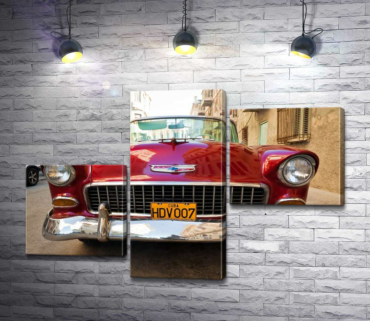 модульная картина Красный ретро автомобиль Chevrolet Nomad 1955 V8 (Модуль №12)
