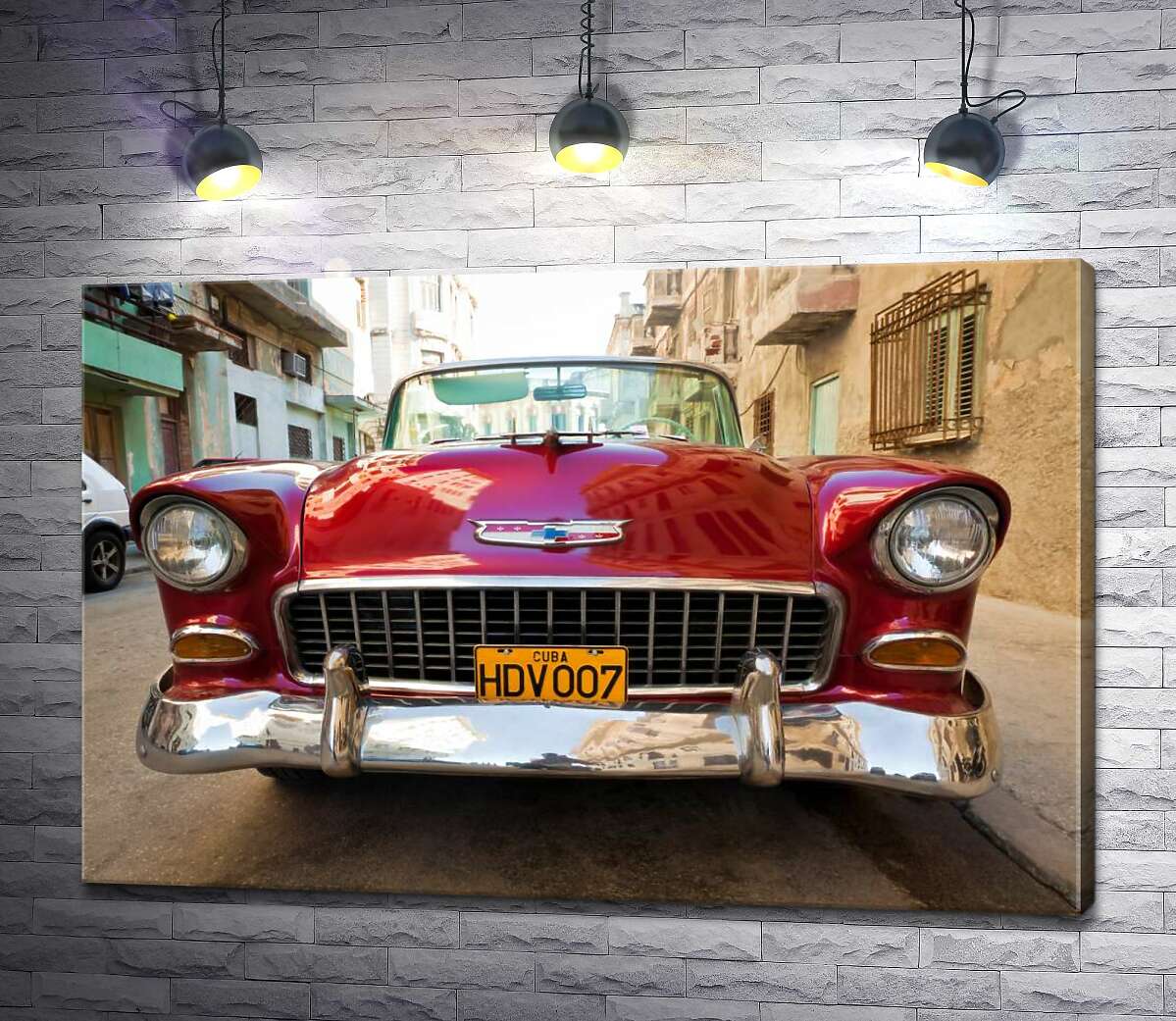 картина Красный ретро автомобиль Chevrolet Nomad 1955 V8