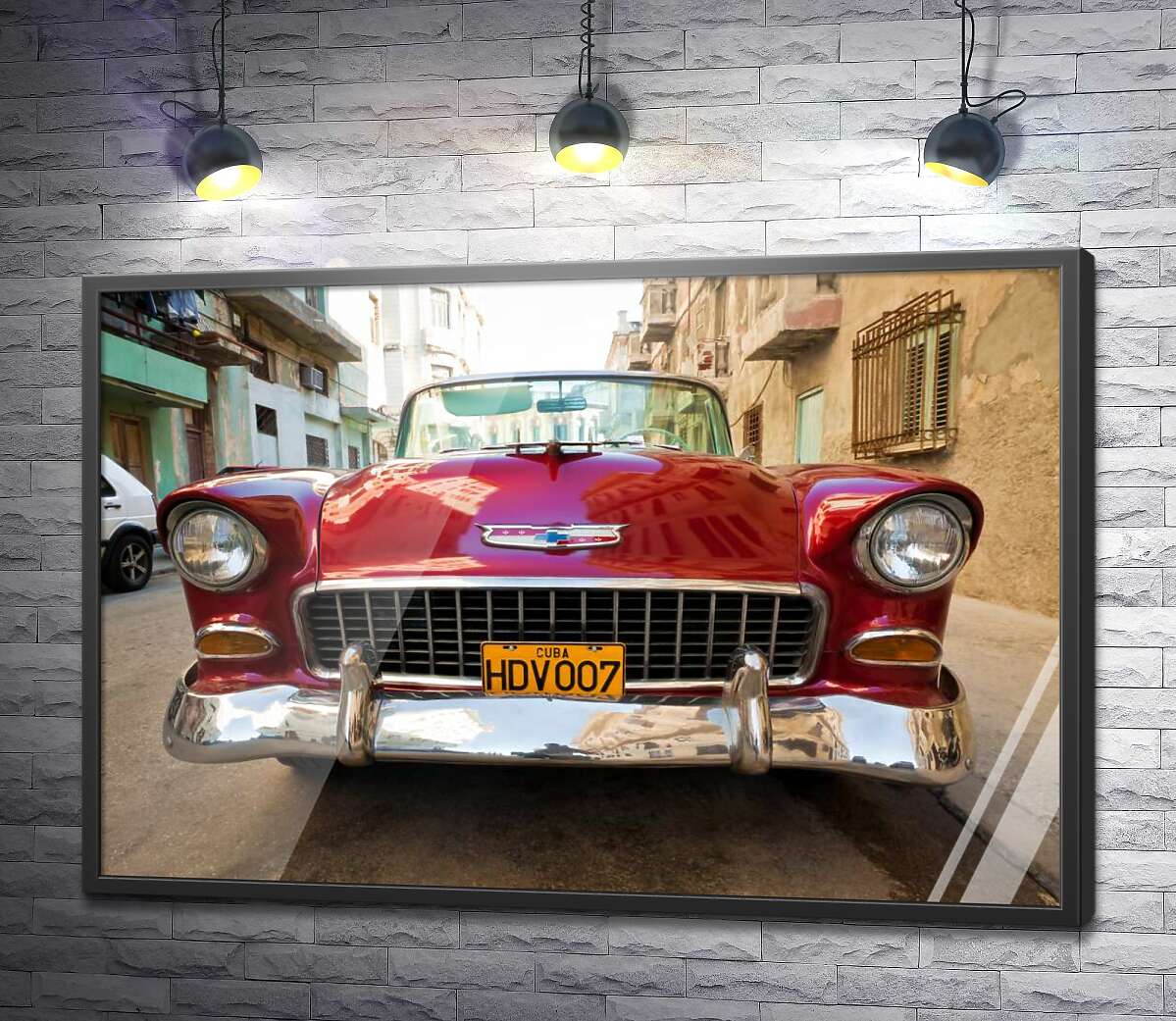 постер Красный ретро автомобиль Chevrolet Nomad 1955 V8
