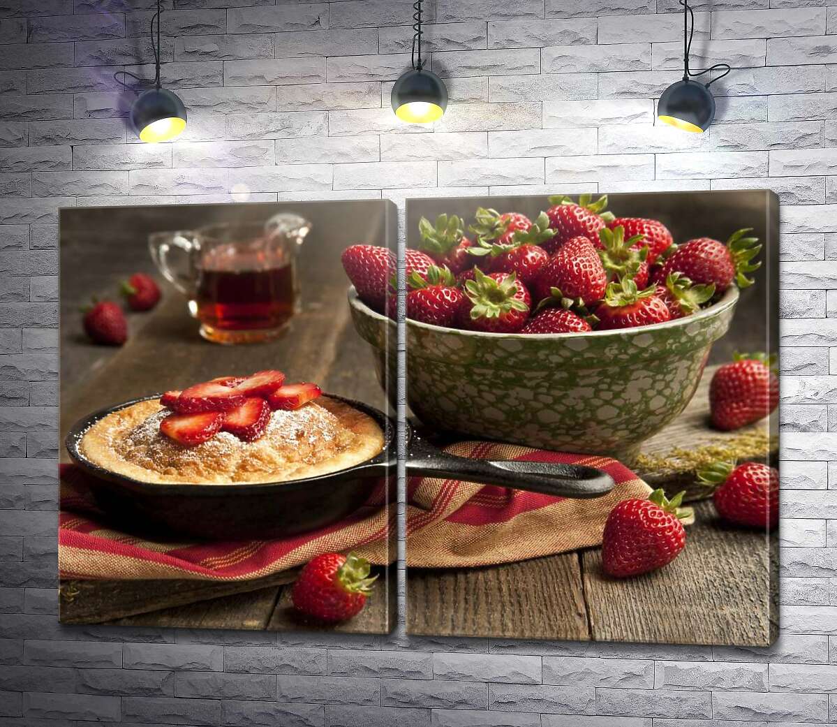 модульна картина Ніжний ягідний десерт і свіжа полуниця