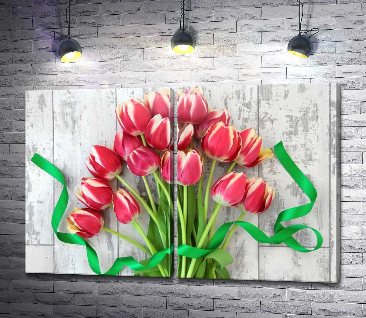 модульная картина Букет нежных розовых тюльпанов