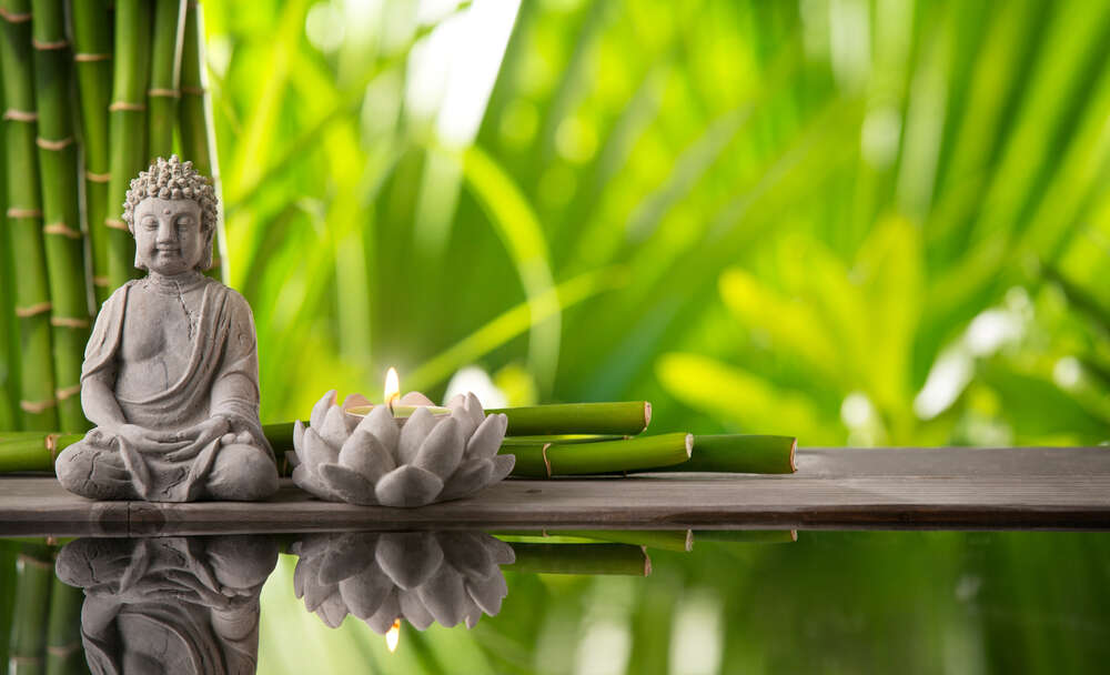 картина-постер Медитация Будды в бамбуковом саду