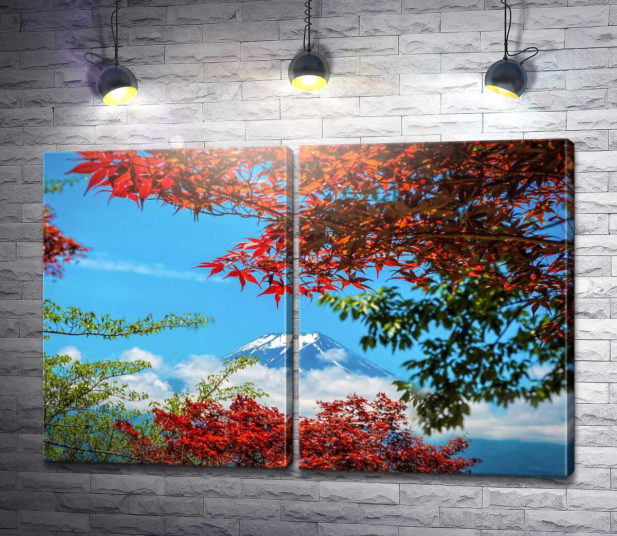 модульная картина Вершина горы Фудзи под осенними листьями клена
