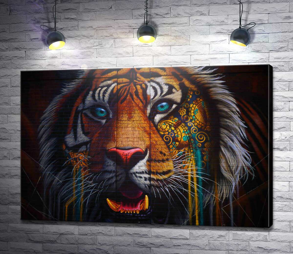 картина Бенгальский тигр с желто-синим узором