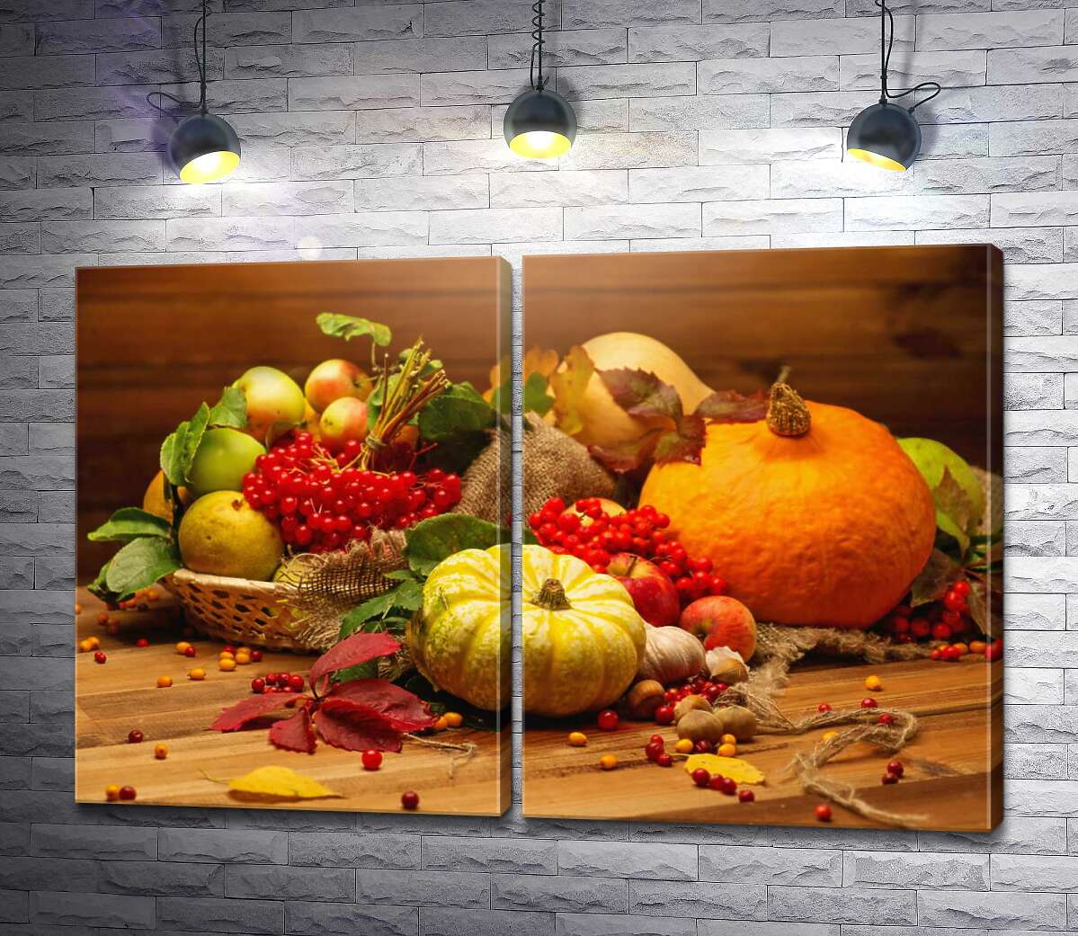 модульная картина Натюрморт с осенними овощами и фруктами