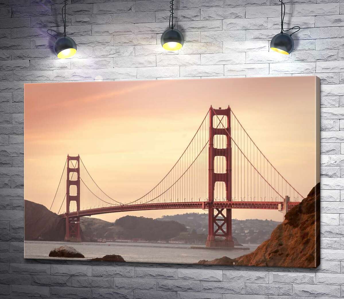 картина Закатное небо над мостом Золотые ворота в Сан-Франциско