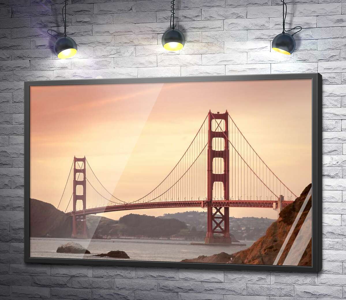 постер Закатное небо над мостом Золотые ворота в Сан-Франциско