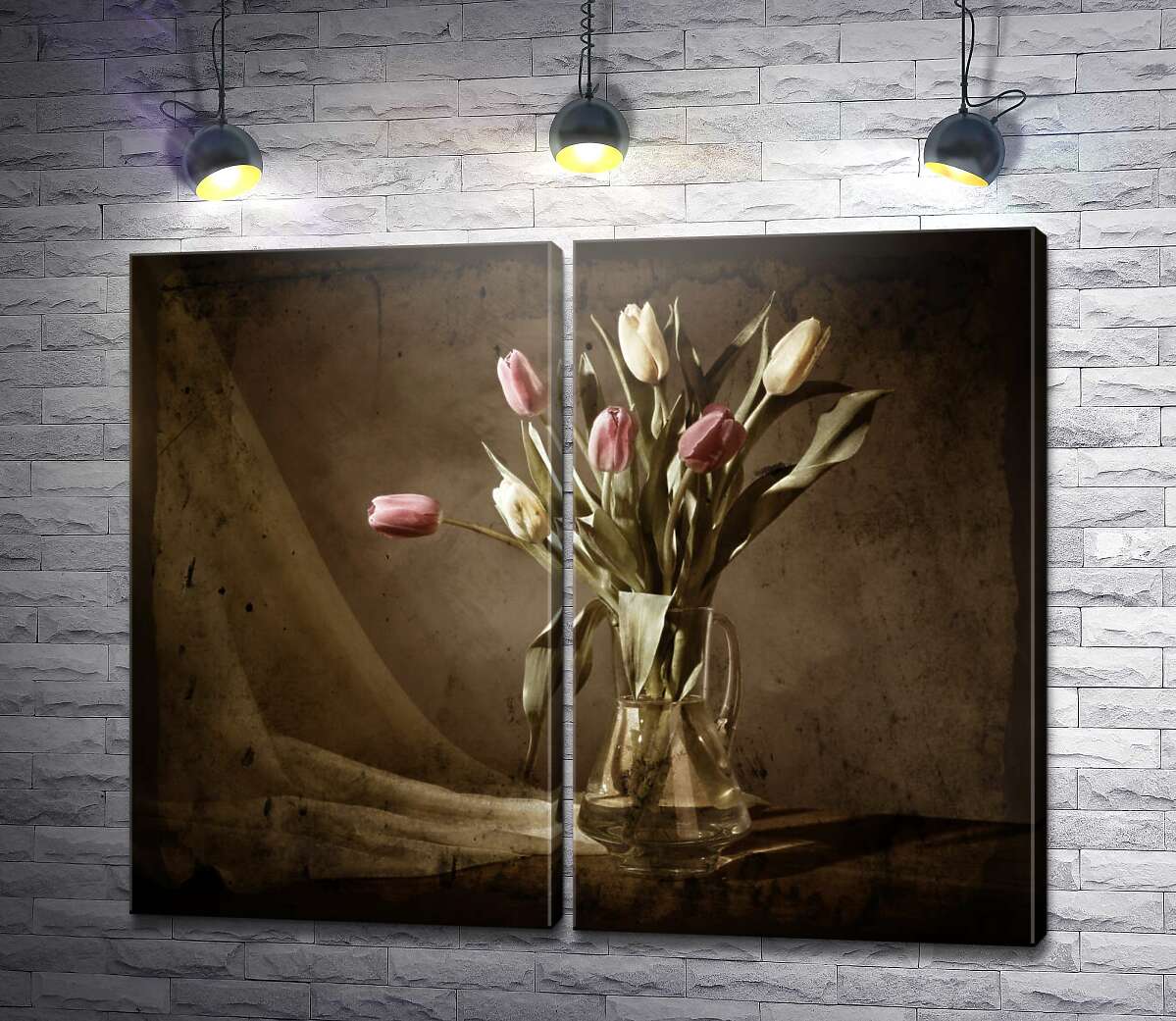 модульна картина Ніжні тюльпани в скляному глечику
