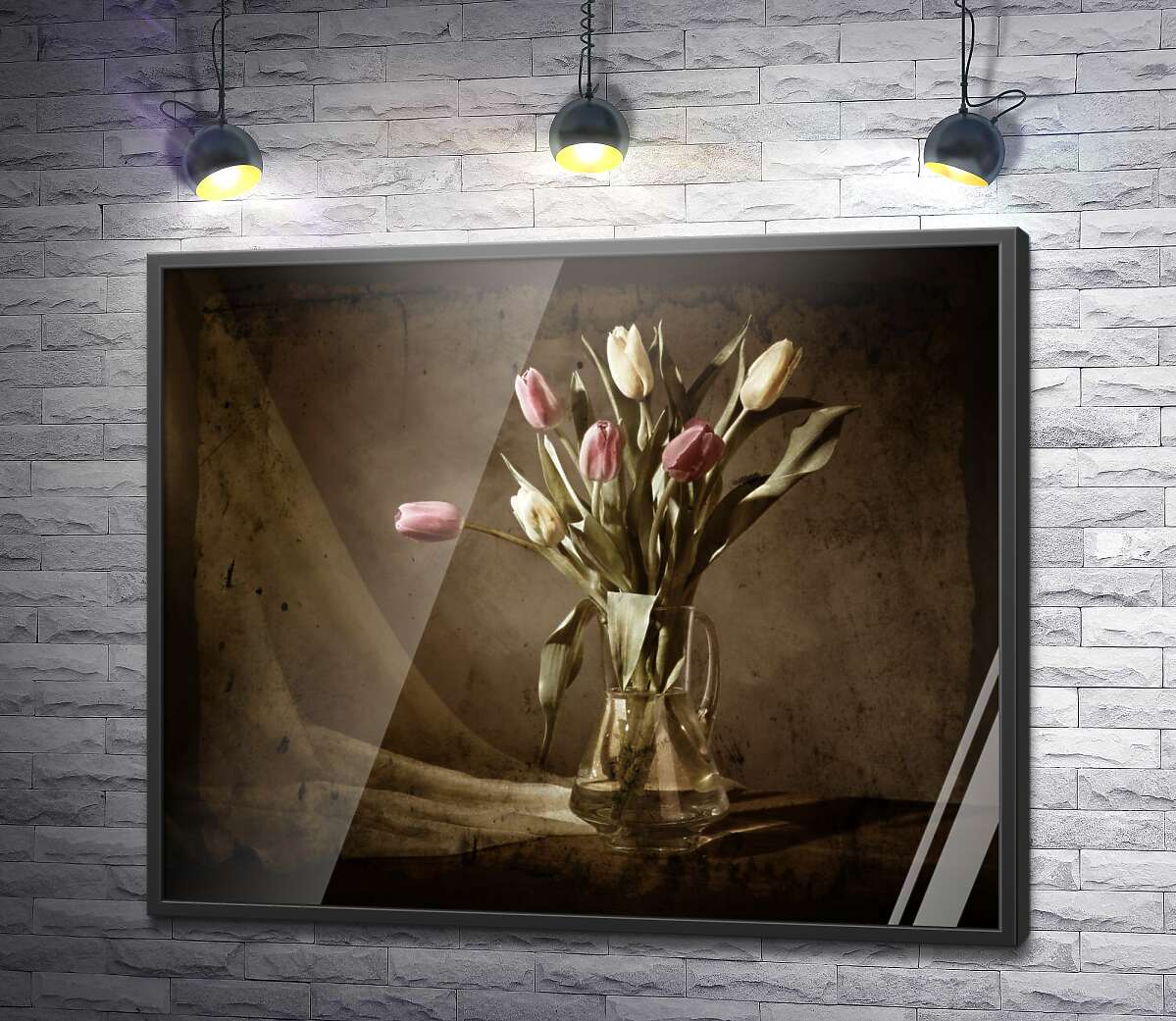 постер Ніжні тюльпани в скляному глечику