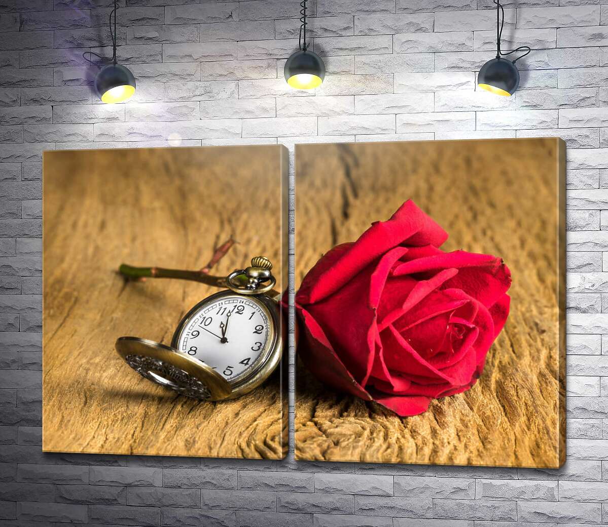 модульна картина Кишеньковий годинник і червона троянда