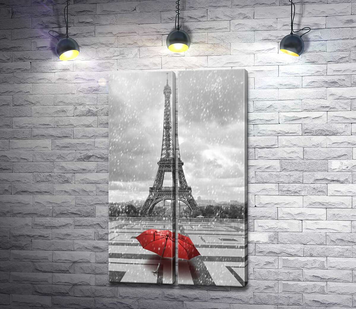 модульная картина Красный зонт перед Эйфелевой башней