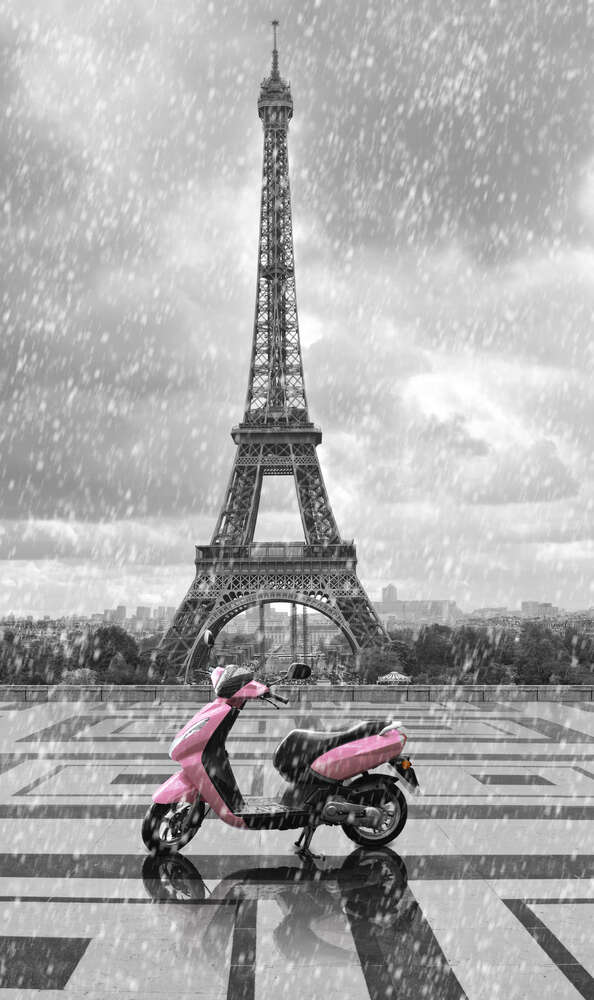 картина-постер Розовый скутер перед Эйфелевой башней