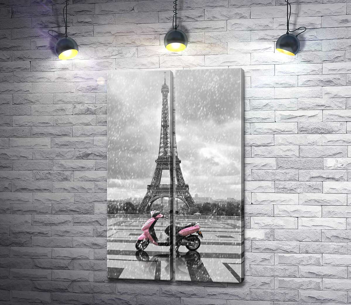 модульная картина Розовый скутер перед Эйфелевой башней
