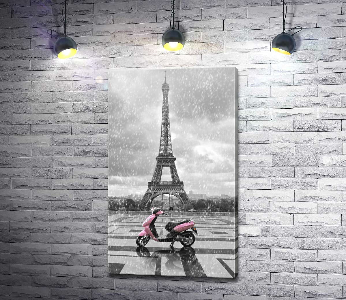 картина Розовый скутер перед Эйфелевой башней
