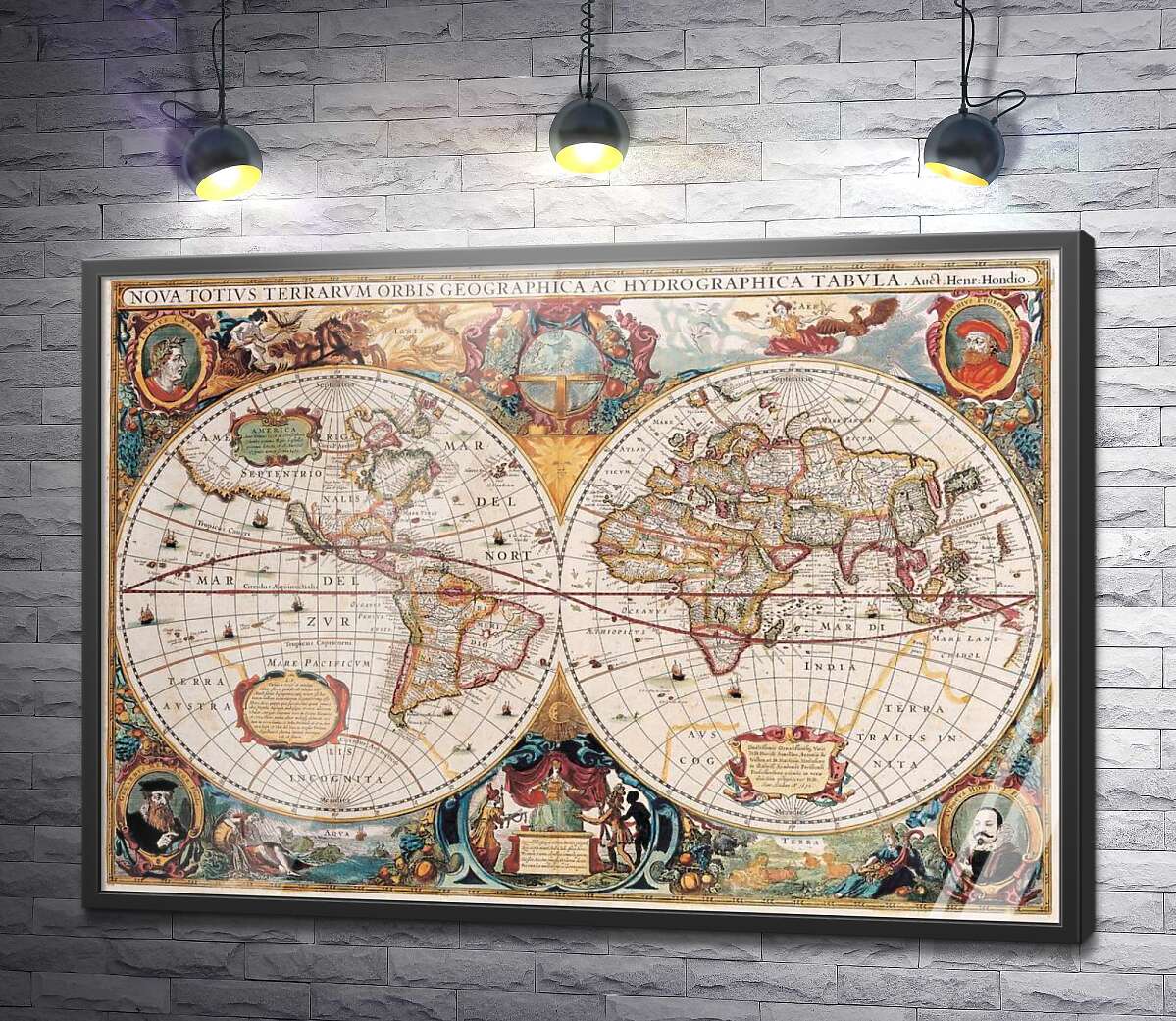 постер Географическая карта мира, Гендрик Гондиус (Hendrik Hondius)