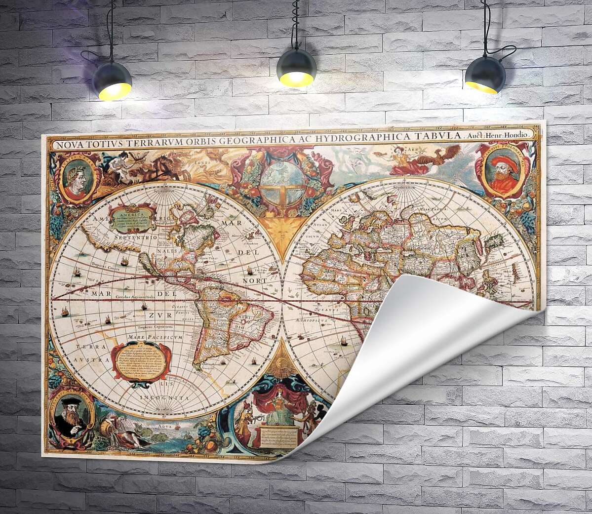 печать Географическая карта мира, Гендрик Гондиус (Hendrik Hondius)