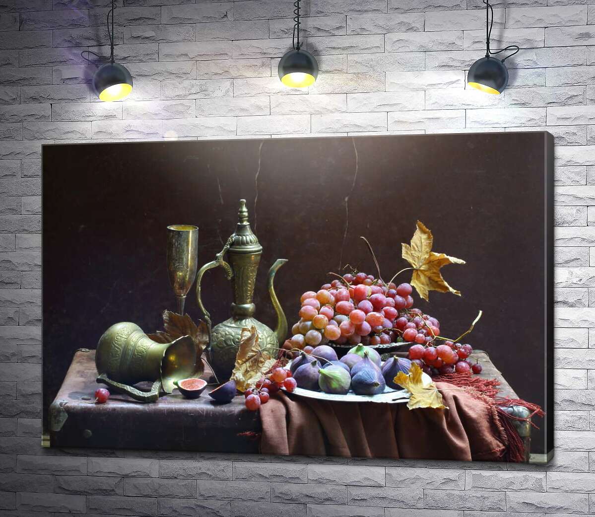 картина Осінній натюрморт з посудом, інжиром та виноградом