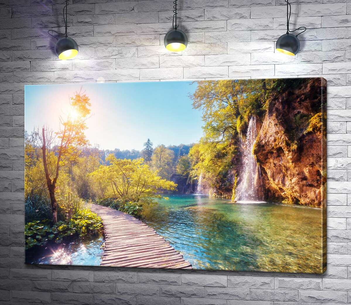 картина Мостик огибает водопады на Плитвицких озерах