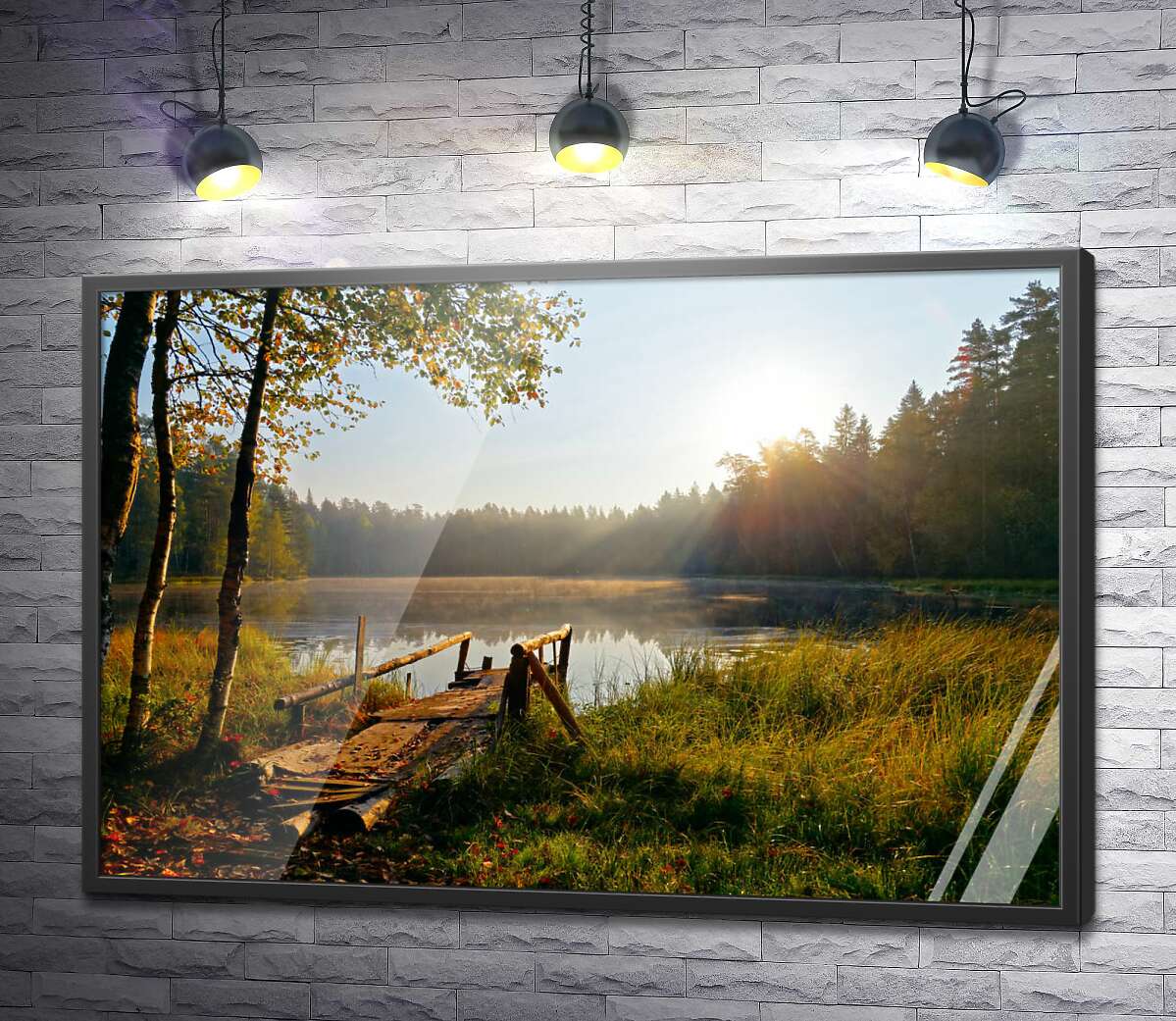 постер Сільський місток на лісовому озері