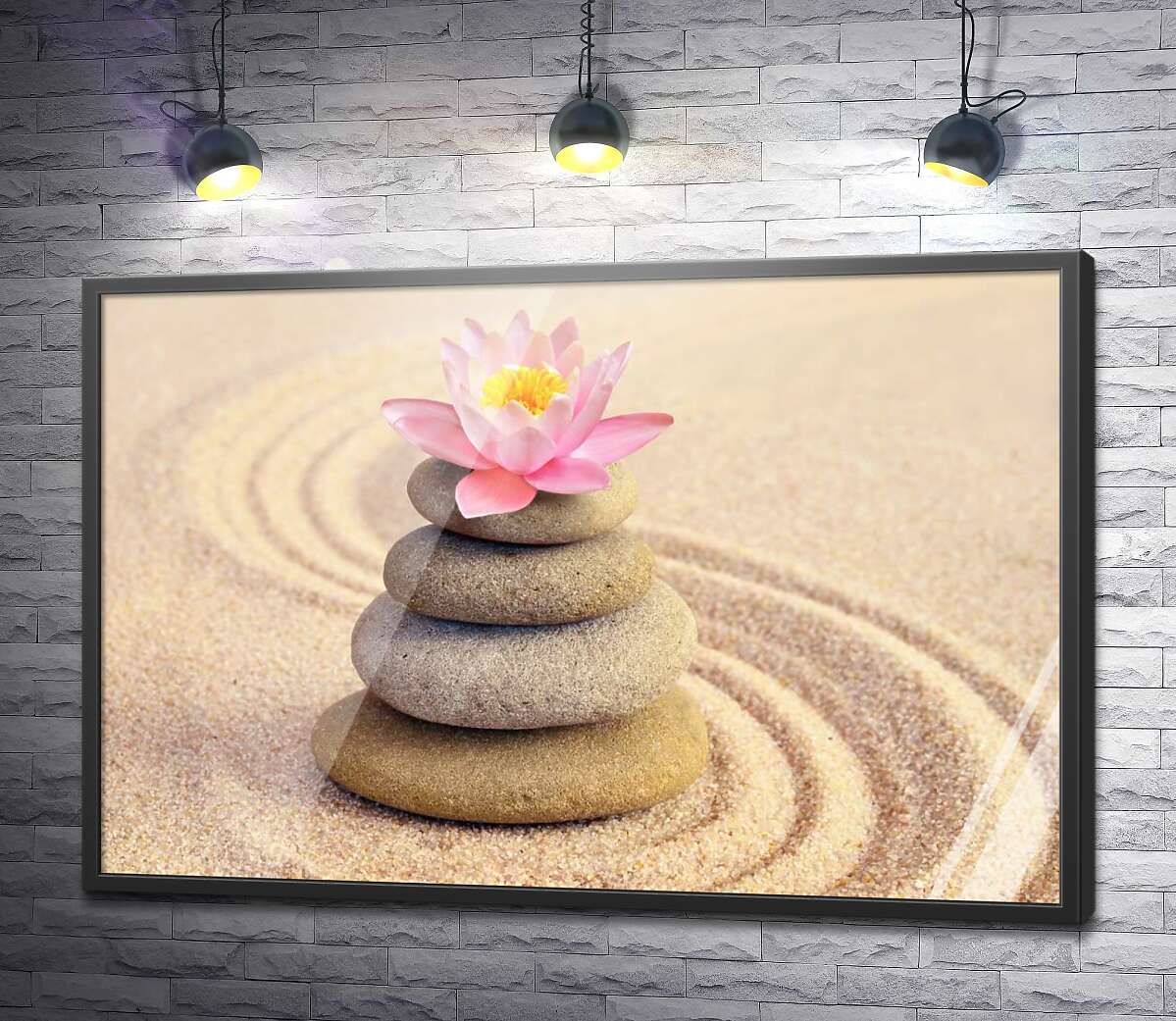 постер Нежный цветок лотоса на спа-камнях